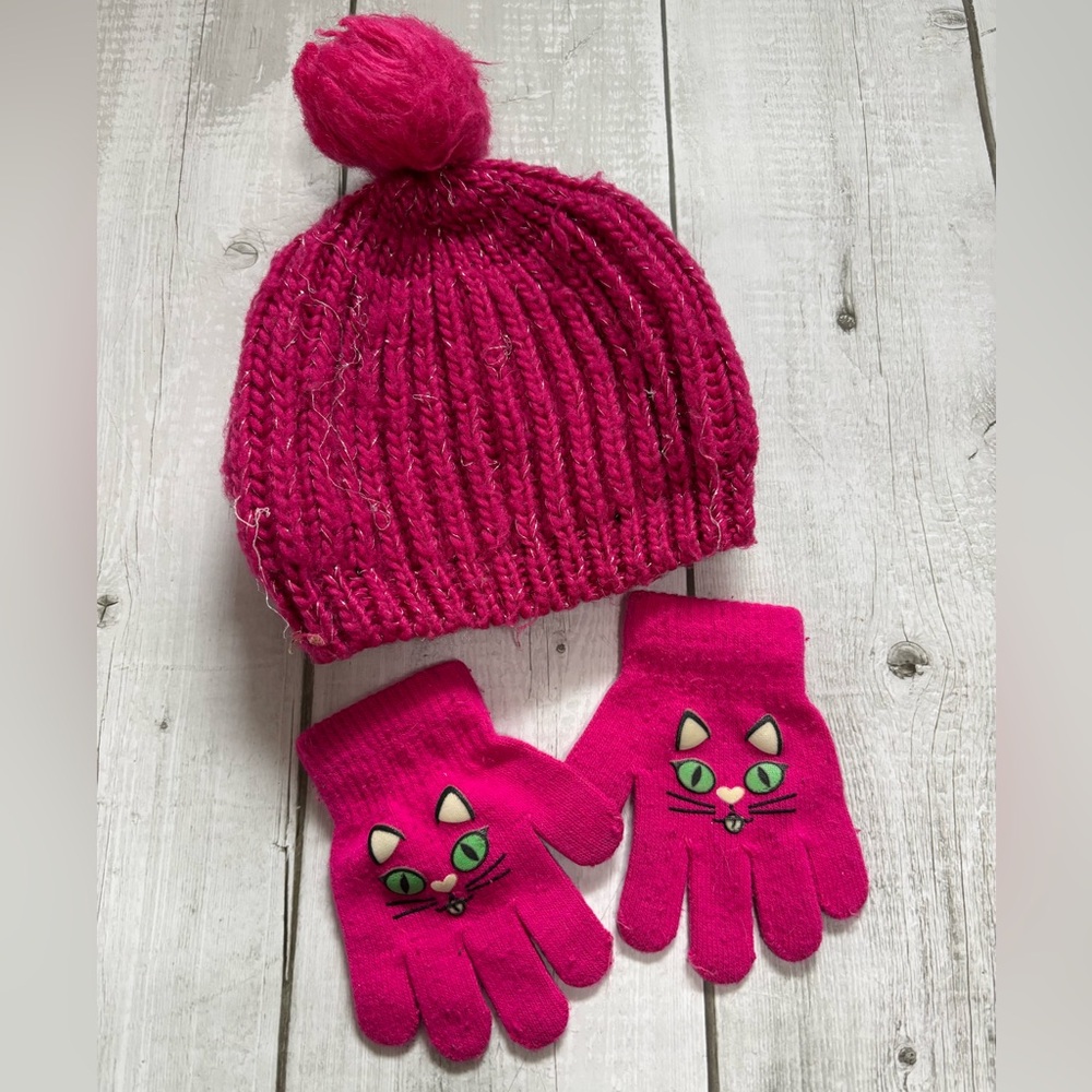 5/$25 Pink Knit Hat and Gloves Set for Kids